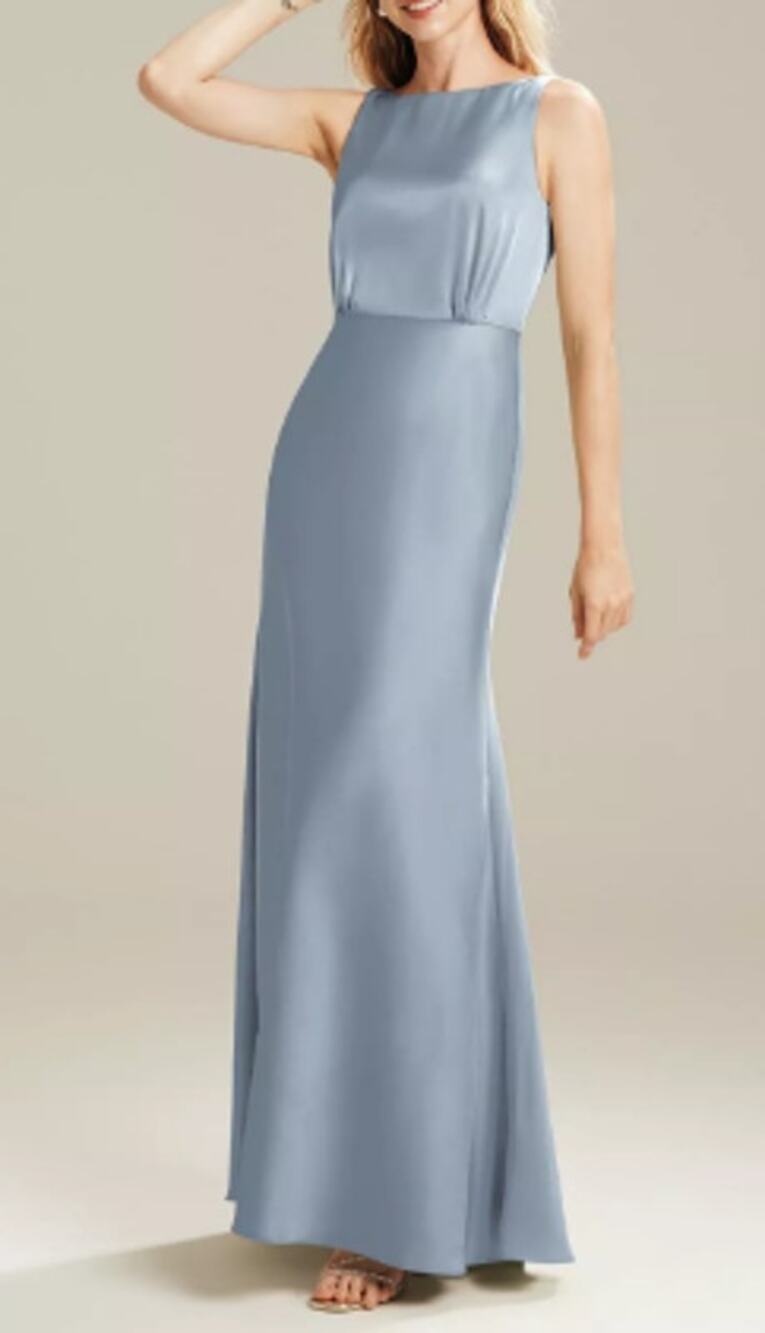 AW BRIDAL 4 S dusty blue Giselle satin bridesmaid formal maxi dress NEW B47